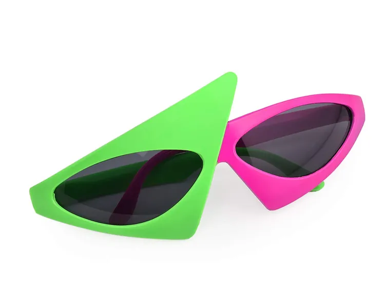 PLAY BLING Novelty Party Sunglasses 80s Asymmetric Glasses Hot Pink and Neon Green Glasses for Hip Hop Dance Halloween Party