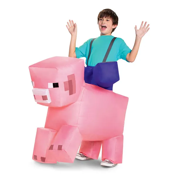 Ride On Minecraft Inflatable Costume, Kids Inflating Costume Jumpsuit with Fan, Up to Size (7-8)