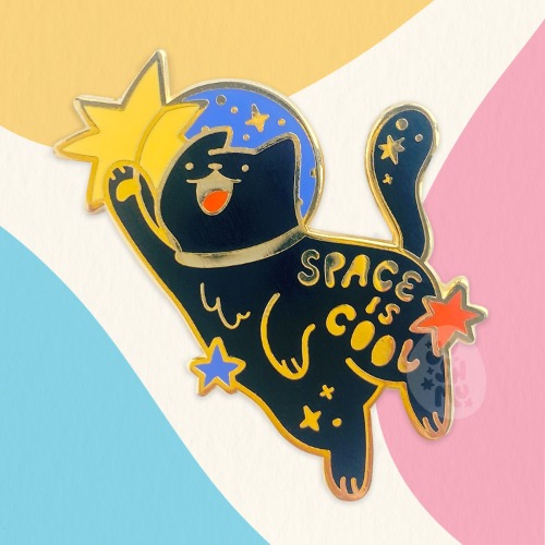 Space is Cool - Black Cat Enamel Pin - A Grade