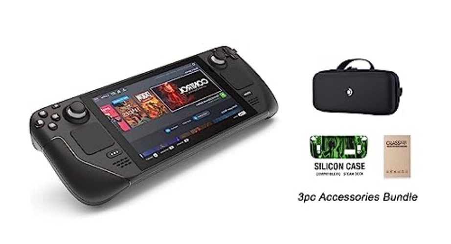 Valve Steam Deck 512GB Handheld Gaming Console with Carring Case, Bundle Silicone Soft Cover Protector & Tempered Glass Film - 512GB