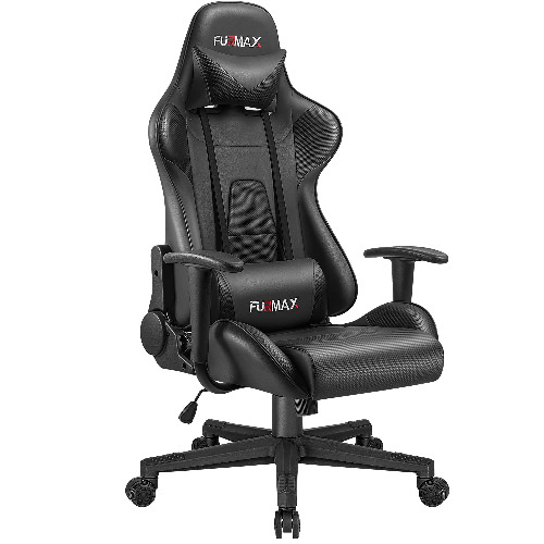 Furmax Video Gaming Chair Ergonomic PC Computer Office Chair Racing Leather Adjustable Swivel Chair with Headrest and Lumbar Support for Adults (Black) - Black