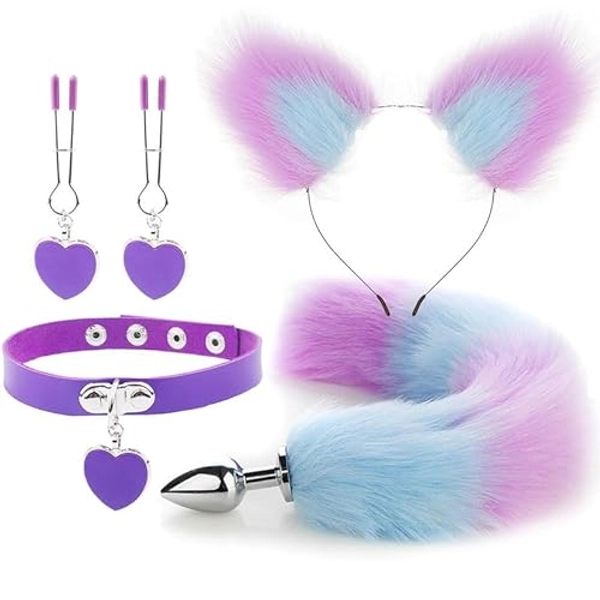 BeHorny Bondage Set, Kitty Cat Collar, Ears, Butt Plug Tail, Nipple Clamps