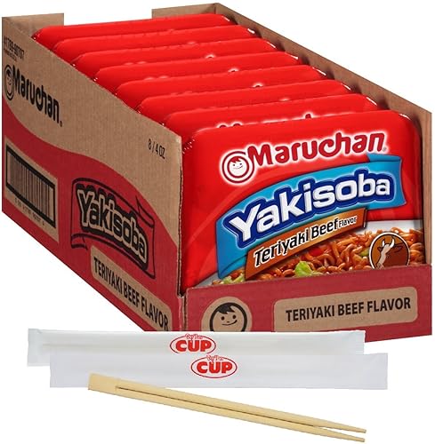Maruchan Yakisoba Teriyaki Beef, Japanese Instant Ramen Noodles, 4.04 Oz, 8 Count - 32 Ounce (Pack of 1) - Teriyaki Beef