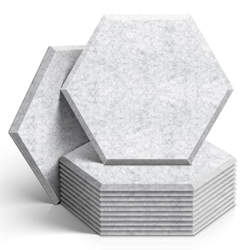 DEKIRU 12 Pack Acoustic Panels Hexagon Sound Proof Padding, 14 X 13 X 0.4 Inches Sound dampening Panel Used in Home & Offices (Grey)