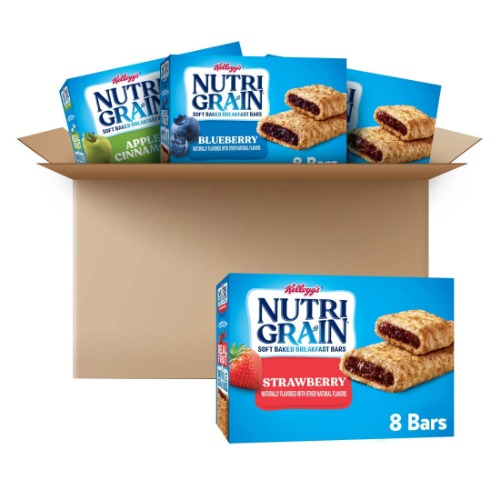 Nutri-Grain Soft Baked Breakfast Bars, Made with Whole Grains, Kids Snacks, Variety Pack (4 Boxes, 32 Bars)