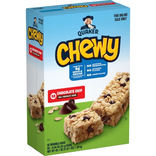 Quaker Chewy Granola Bars, Chocolate Chip, 58 Count (Pack of 1) - Packaging May Vary