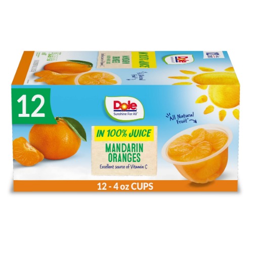 Dole Fruit Bowls, Mandarin Oranges in 100% Fruit Juice, 4 Ounce - 12 cups (Pack of 1)