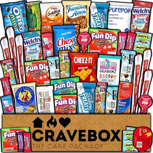 CRAVEBOX Valentines Day Snacks Box Variety Pack Care Package (45 Count) Treats Gift Basket Boxes Pack Adults Kids Grandkids Guys Girls Women Men Boyfriend Candy Birthday Cookies Chips Teenage Mix College Student Food Sampler Office