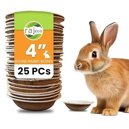 Raj Disposable Palm Leaf Bowls for Bunnies (25 Count, 4" Bowls) Compostable Bowls Like Bamboo Bowls Disposable Bunny Chew Toys | All-Natural Safe & Chewable Treat Dish for Rabbits & Bunnies