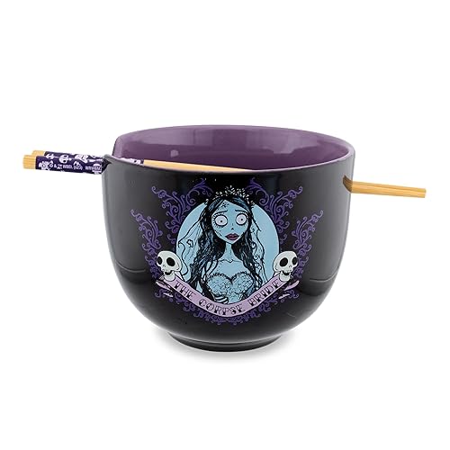 Tim Burton's Corpse Bride Emily Ceramic Ramen Dinnerware Set | Includes 20-Ounce Noodle Bowl and Wooden Chopsticks