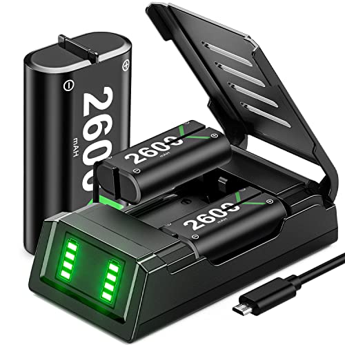 VOYEE Xbox Controller Battery Pack and Charger, 𝟑𝐱𝟐𝟔𝟎𝟎𝐦𝐀𝐡 High Capacity Xbox One Controller Battery Pack with Fast Charger Station LED Indicator for Xbox One/S/X/Elite/Series X|S