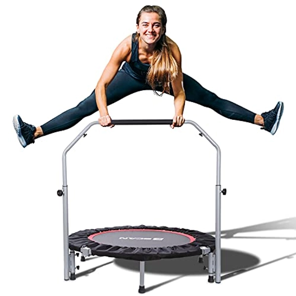 BCAN 40/48" Foldable Mini Trampoline Max Load 330lbs/440lbs, Fitness Rebounder with Adjustable Foam Handle, Exercise Trampoline for Adults Indoor/Garden Workout - 40-inch - 40-Black