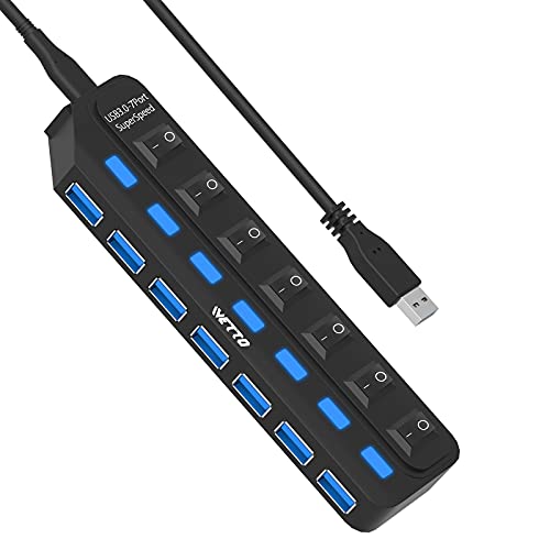 IVETTO USB Hub 3.0, 7 Port Data USB Splitter with Individual LED Switches for Laptop, PC, MacBook, Mac Pro, Mac Mini, iMac, Surface Pro and More USB Devices