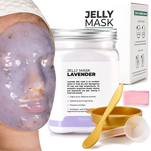 BRÜUN Peel-Off Lavender Jelly Mask for Face Care – A 23 fl oz Rubber Mask Jar for 30 to 35 Treatments – A Skin Care Moisturizing Gel Mask of Spa Set for Men, Women and Adults - Lavender Jar