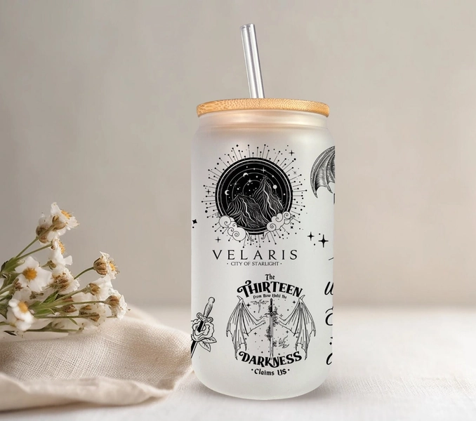 ACOTAR Fantasy Inspired Glass Coffee Cup | Frosted Tumbler for Dark Romance Fan | Book Lover Gifts | Booktok | Bookish Merch | acotar merch