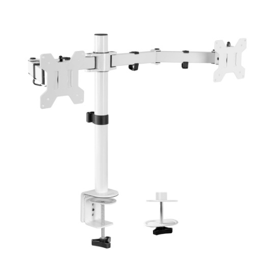 VIVO Dual Monitor Desk Mount, Heavy Duty Fully Adjustable Stand, Fits 2 LCD LED Screens up to 30 inches, White, STAND-V002W
