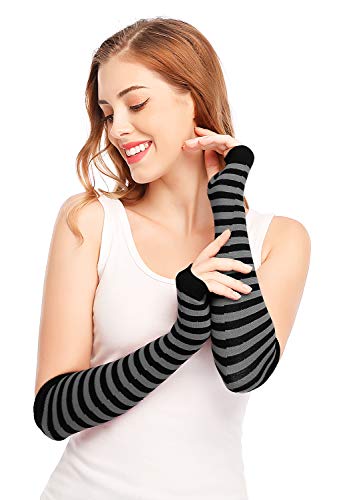 Bienvenu Punk Gothic Rock Long Arm Warmer Fingerless Gloves - Black Grey