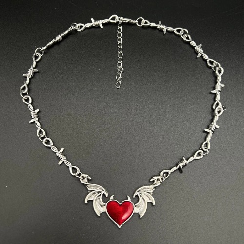 'Virtue' Heart Barbed Wire Choker Necklace - red