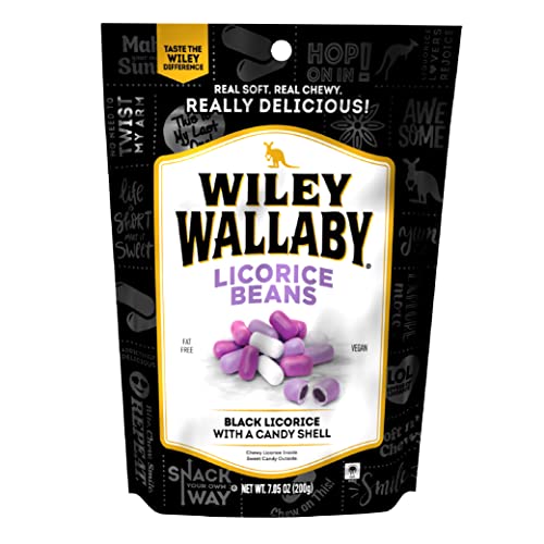 Wiley Wallaby 7.05 Ounce Classic Black Gourmet Australian Style Soft & Chewy Licorice Candy Bean, 1 Pack - Classic Black - 7.05 Ounce (Pack of 1)