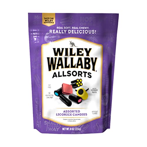 Wiley Wallaby 8 Ounce Allsorts Gourmet Australian Style Soft & Chewy Assorted Licorice Candy (1 Pack) - 8 Ounce (Pack of 1)
