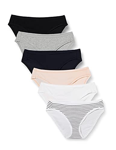 Amazon Essentials Women's Cotton Bikini Brief Underwear (Available in Plus Size), Multipacks - 6 - Multicolor/Heather/Stripe - Large