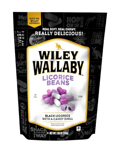 Wiley Wallaby 7.05 Ounce Classic Black Gourmet Australian Style Soft & Chewy Licorice Candy Bean, 1 Pack - Classic Black - 7.05 Ounce (Pack of 1)