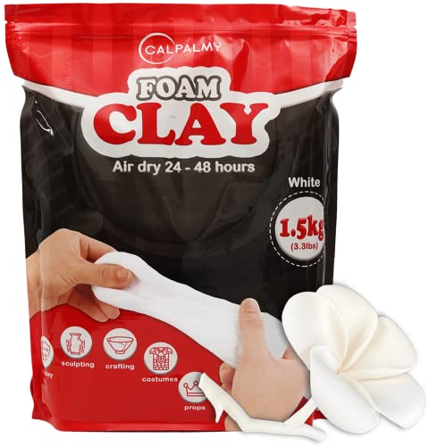 3.3 lbs Moldable Cosplay Foam Clay (White) – High Density and Hiqh Quality for Intricate Designs | Air Dries to Perfection for Cutting with a Knife or Rotary Tool, Sanding or Shaping - 1500g - White