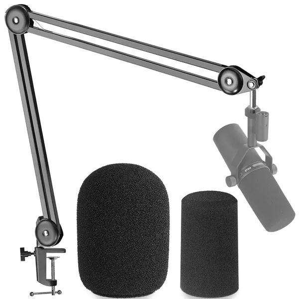 Shure SM7B Boom Arm with Pop Filter - Suspension Boom Scissor Arm Stand for Shure SM7B Microphone with 2 Types Windscreen by YOUSHARES