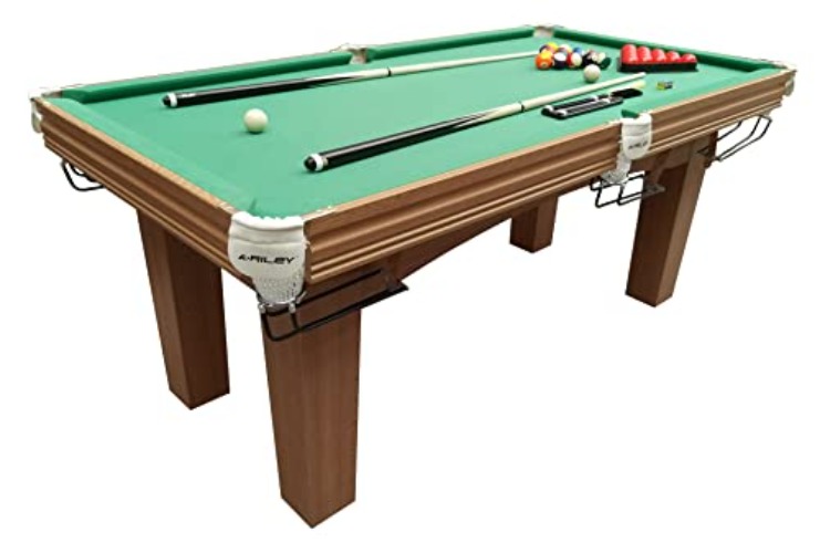 Riley Traditional 6ft Snooker Table - Supplied with Spots & Stripes for American Pool as well as Snooker Balls - Oak Finish, Green Cloth - Independent Leg Levellers