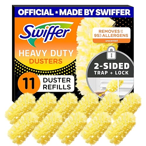 Swiffer Dusters Refill for Cleaning, Feather & Microfiber Duster Disposable Alternative, For Dusting Furniture, Blinds, Ceiling Fans, Walls, Helps Remove Allergens, Heavy Duty, Unscented, 11ct - 11 Count (Pack of 1) - Ceiling Fan Duster