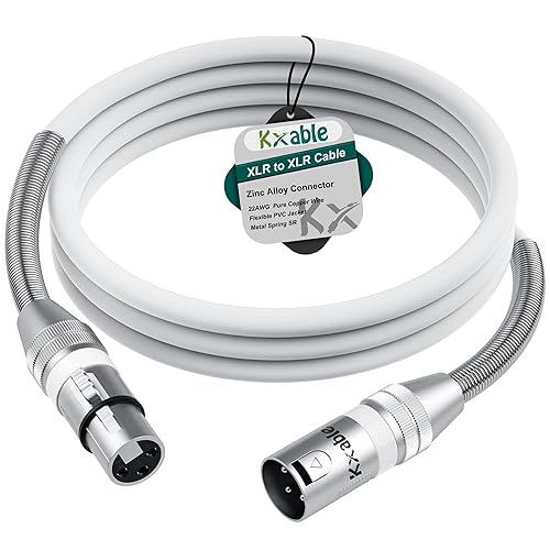 Kxable XLR to XLR Cable 1 Feet, Premium XLR Microphone Cable, Heavy Duty 22AWG OFC XLR Male to Female Cord, 3-Pin Shielded Mic Speaker Cable, Zinc Alloy Connectors, Metal Spring SR, White - 1FT - White