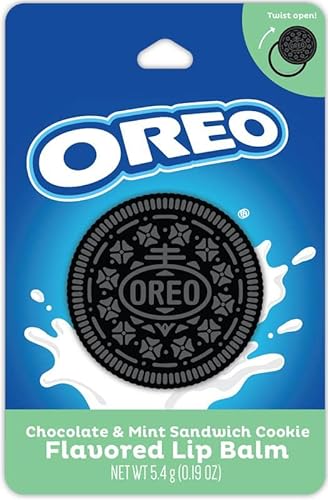 Taste Beauty Mint Chocolate Oreo Molded Lip Balm, Mint Choco Oreo Cookie Flavored Moisturizing Lip Balm in Cute Oreo Shaped Balm Container