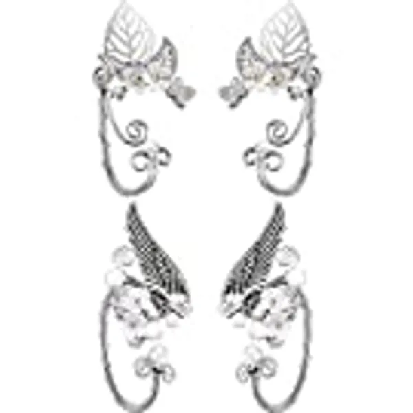 2 Paar Schicke Elf Ohr Manschetten Perle Flügel Handwerk für Cosplay Elven Manschette Wrap Ohrringe für Elven Halloween Kostüm, Cosplay, Hochzeit