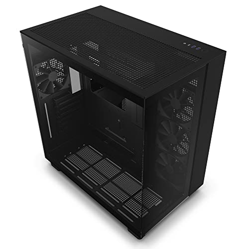 NZXT H9 Flow Dual-Chamber ATX Mid-Tower PC Gaming Case – High-Airflow Perforated Top Panel – Tempered Glass Front & Side Panels – 360mm Radiator Support – Cable Management – Black - Black - H9 Flow - Case