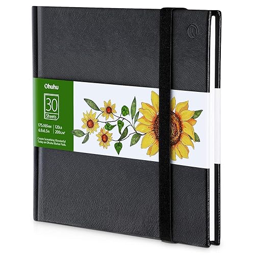 Marker Pads Art Sketchbook, Ohuhu 6.9"x6.5" Mini Square Size, 120LB/200GSM Heavy Smooth Drawing Papers, 30 Sheets/60 Pages, Hardcover Sketch Book, for Alcohol Marker Christmas Gift - 6.9" x 6.5"