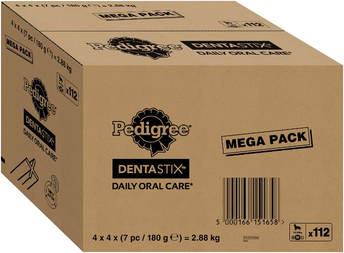 Pedigree DentaStix - Daily Dental Chews For Medium Dogs (10 - 25 kg), 2.88 kg (1 x 112 Sticks)