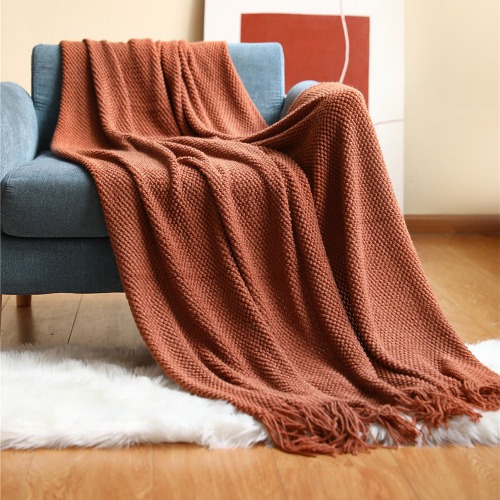 Nordic Knitted Blanket - Brick red / 50" x 59.8" (127x152cm)