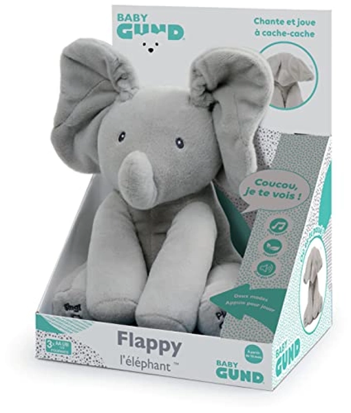 FLAPPY L'ÉLÉPHANT – GUND – Peluche Interactive pour Bébé – Bouge, Parle et Chante en Français pour l'Éveil de Votre Enfant – Peluche Éléphant Taille 30 cm – 6054176 – Jouet Bébé 10 Mois et +