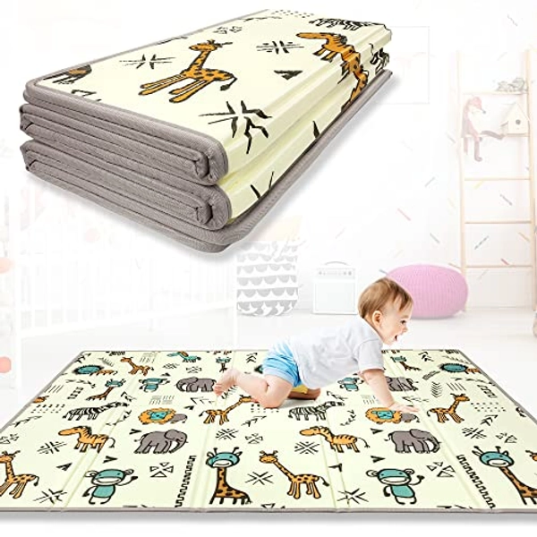 Tapis de Jeu pour Enfant Bebe 160x180x1cm Tapis de Sol XXL en Mousse Epais Pliable Reversible - Tapis d'éveil pour Bébé - Tapis de Motricité Favorisant Le Développement Sensoriel Cadeau bébé