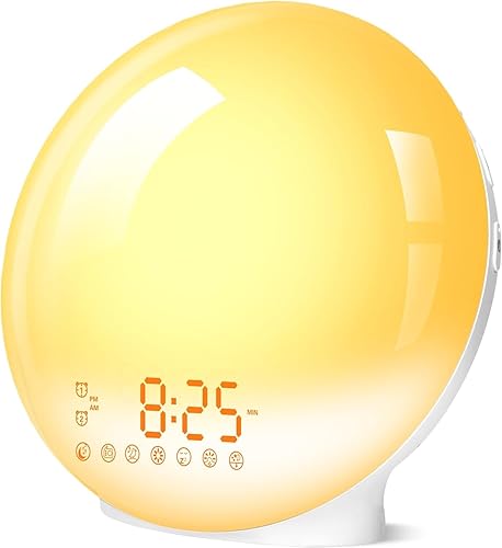 Sunrise Alarm Clock, Wake Up Light/Night Light Sunrise Sunset Simulation & Sleep Aid, Dual Alarm Clock, 7 Colors with FM Radio, 7 Natural Sound and Snooze Bedroom Decor for Kids Adults Hard Sleepers
