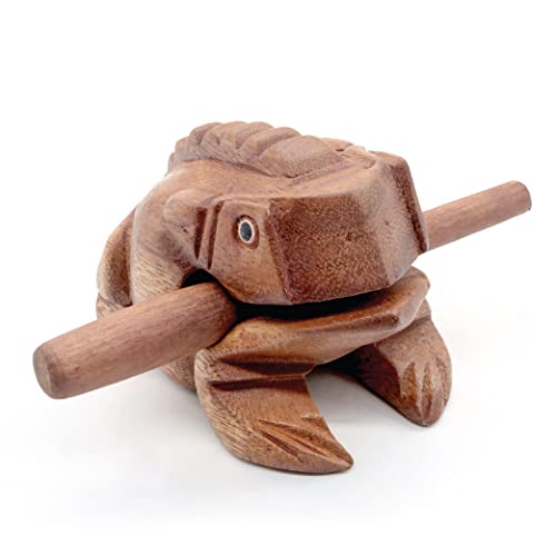 4 Inches Frog Guiro Rasp Small Instrument Musical Wooden Percussion Desk Accessories of Frog Noise Maker and for Cool Music Gifts Ideas Funny Instruments Made from Nature Wood - 4 Inch