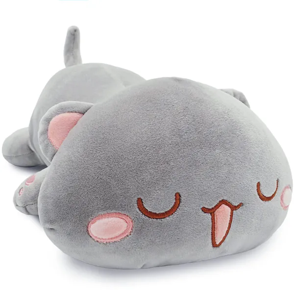 Cute Kitten Plush Toy Stuffed Animal Pet Kitty Soft Anime Cat Plush Pillow for Kids (Gray B, 12") - Gray B 12"
