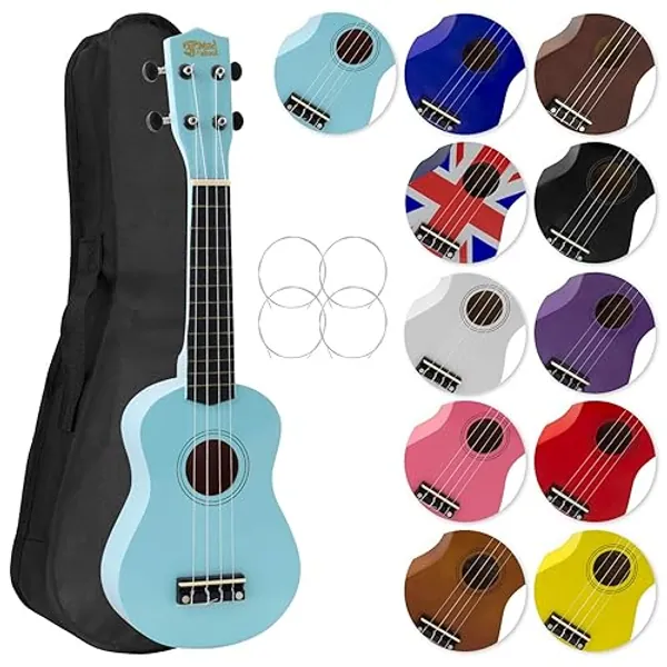 Tiger Mad About SU8 Ukelele soprano en azul claro con estuche, púa y cuerdas de repuesto, óptimo para escuelas y principiantes - Right-handed - azul claro