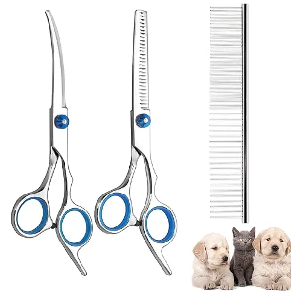 FINEASY Tijeras para Mascotas, Tijeras Peluqueria Canina, Tijeras Perros Cortar Pelo, Tijeras para Perros de Acero Inoxidable con Peine para Perro, Adecuadas para Perros y Gatos