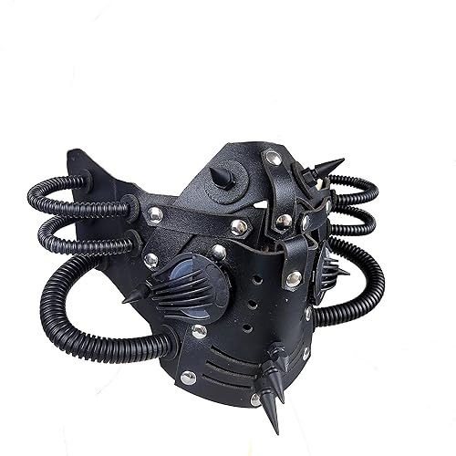 Ubauta DIY Steampunk Leather Mask - Adjustable Cosplay Mask with Rivets for Punk Masquerade, Tubular Design - Black Tubular Punk Mask