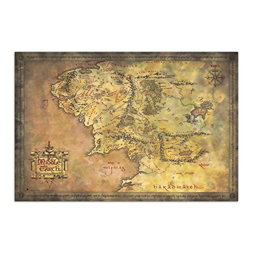 Grupo Erik The Lord of the Rings Map Of Middle Earth Poster - 35.8 x 24.2 inches / 91 x 61.5 cm - Shipped Rolled Up - LOTR Poster - Cool Posters - Art Poster - Posters and Prints - Wall Posters - LOTR Map of Middle Earth