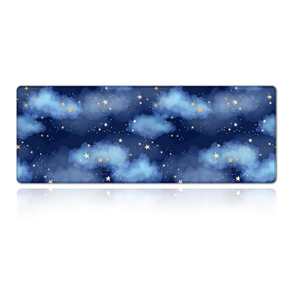 PEPYJAN Gaming Mouse Pad, XL Large Mouse Pad, Extended Mousepad Desk Pad Non-Slip Rubber Stitched Edges Mouse Pad (31.5x11.8x0.12 Inch) - Star