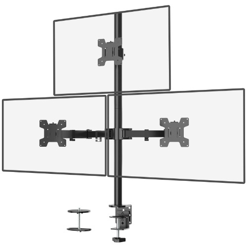 WALI Triple Monitor Stand, Fully Adjustable Three Monitor Desk Mount Fits 3 Screens up to 27 inch, 22 lbs. Weight Capacity per Arm (M003), Black - Black