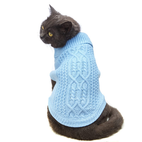 Jnancun Cat Sweater Turtleneck Knitted Sleeveless Cat Clothes Warm Winter Kitten Clothes Outfits for Cats or Small Dogs in Cold Season - Small Blue