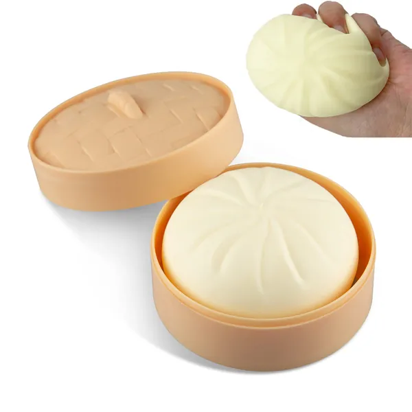 Holgosiu Dumpling Squishy Stress Ball Fidget Toy Dough Ball Squishy Bun Squeeze Ball Anxiety Relief Adult Squishy Toy Bun in Steamer Squishy Dumpling Fidget Sensory Toy Anti Stress ADHD ADD - White